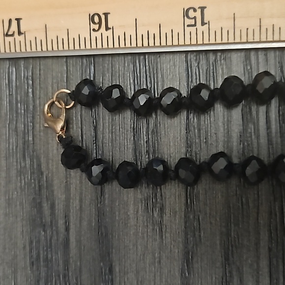 16" Black Bead and Gold, Black and Orange Rhinestone Bead Necklace - Picture 4 of 6